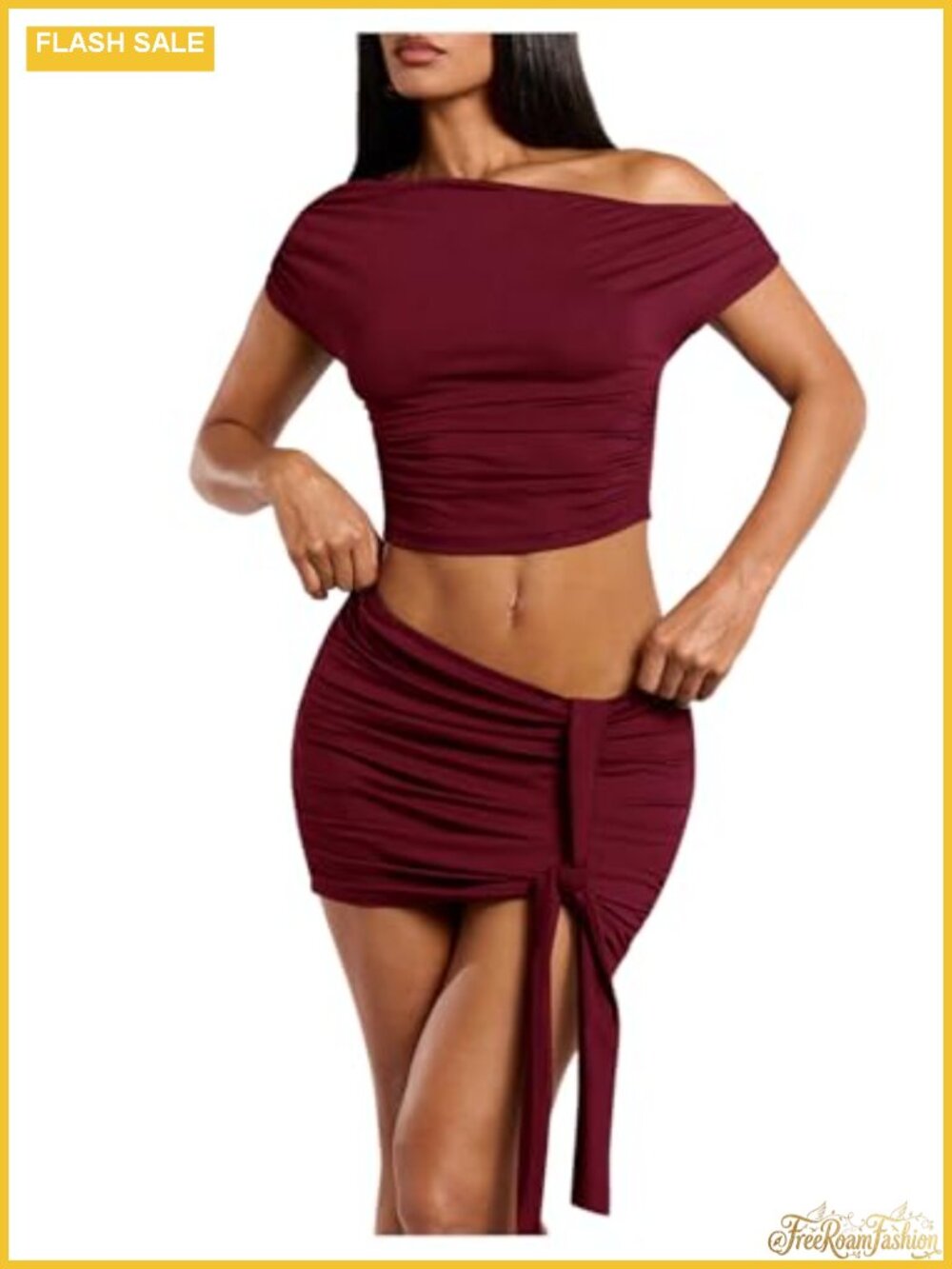 Two Piece Set Off Shoulder Asymmetric Crop Top Mini Skirt Club Outfit
